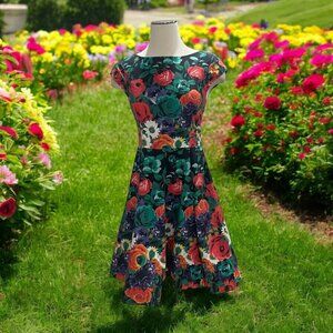 Floral Fit And Flare Dress Feminine Retro Cottagecore Coquette Garden Party Bold